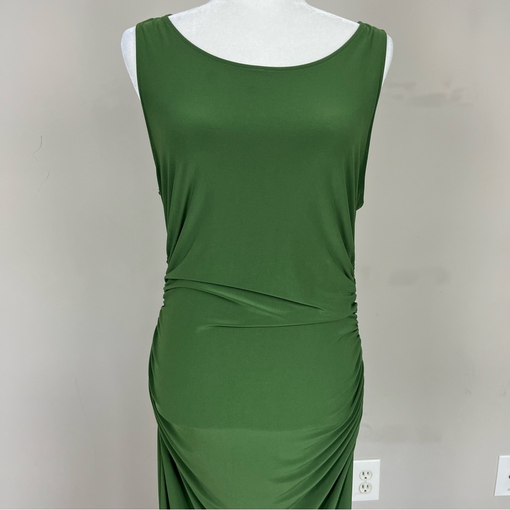 KAMALI KULTURE X NORMA KAMALI BODYCON RUCHED MIDI DRESS OLIVE GREEN SIZE LARGE - Picture 7 of 13